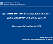 Presentació de la conferènca 'L’impacte del codi de consum en les relacions empresa-consumidor' cel·lebrada a l'ICAB el 8 d'octubre de 2014